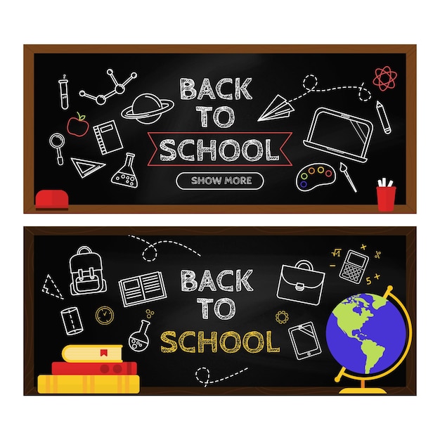 Blackboard back to school banners set | Free Vector