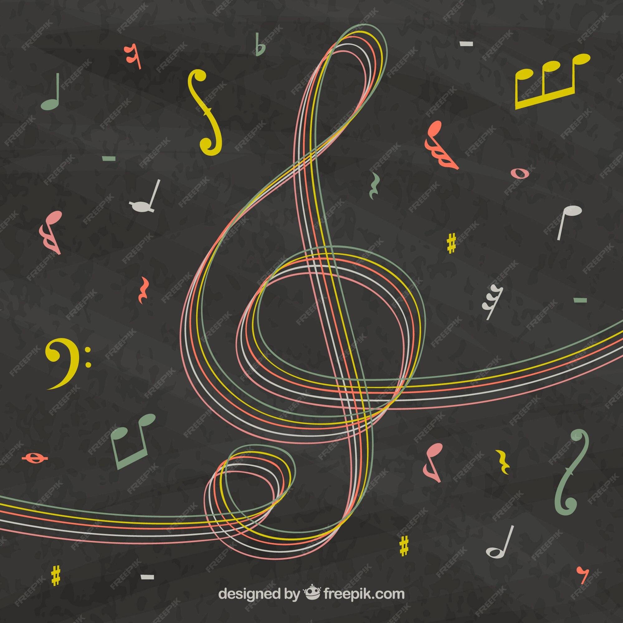 Free Vector | Blackboard background with hand drawn treble clef and ...