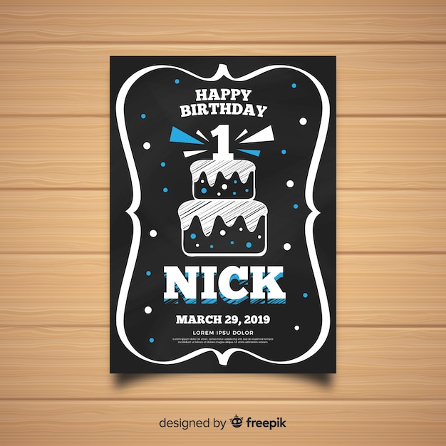 Download Blackboard cake birthday card template Vector | Free Download