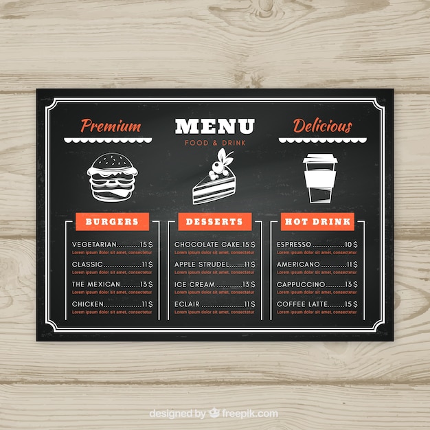 Blackboard menu template | Free Vector