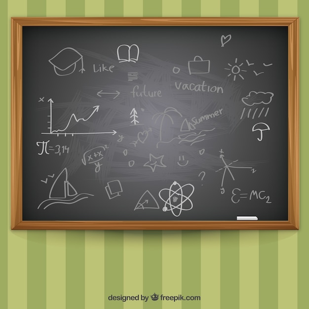 Blackboard with drawings Free Vector