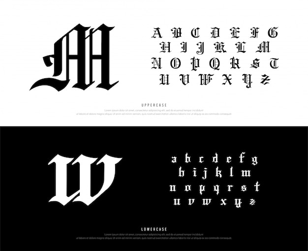 Blackletter Gothic Alphabet Font Typography Classic Premium Vector