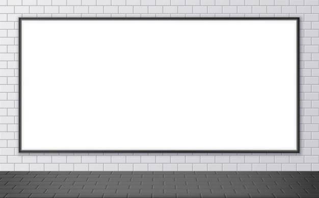 地下鉄の駅の空白の広告看板のモックアップ 通りの壁に横長のポスター 屋外のセラミックタイルのテクスチャ ベクトルイラスト プレミアムベクター