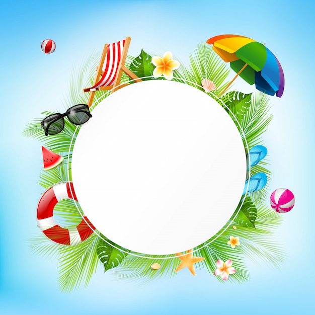 Premium Vector | Blank circle paper and summer vacation, summer element