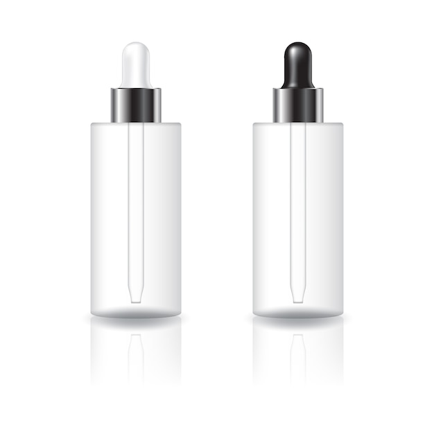 Download Premium Vector | Blank clear cylinder cosmetic bottle with white and black-silver dropper lid ...