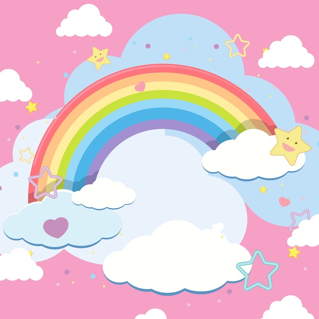 Premium Vector | Blank cloud with rainbow in the sky on pink background