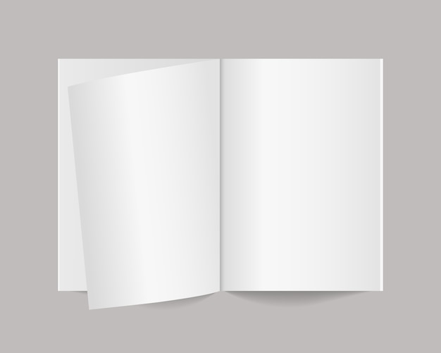 空白の開いている雑誌 本 ノート 小冊子 パンフレットまたはカタログ 現実的な雑誌またはカタログのモックアップ テンプレートデザイン リアルなイラスト プレミアムベクター