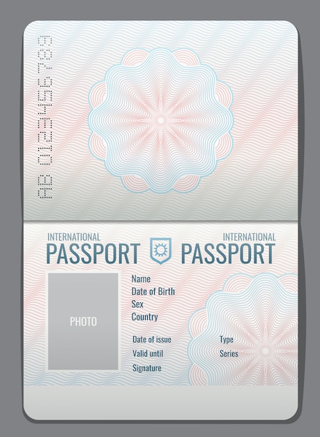 空白のオープンパスポートテンプレート分離ベクトル図です 旅行と移民のイラストのための文書 プレミアムベクター