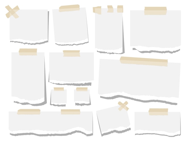 Blank paper torn page notes. office notepaper sheets isolated on white background. collection of tem