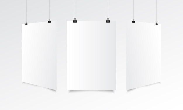 Blank poster realistic mock up with hanging Premium Vector