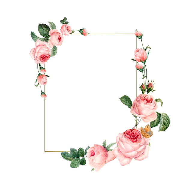 Free Vector | Blank rectangle pink roses frame on white ...