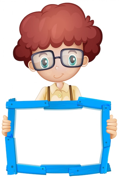 Download Blank sign template with cute boy on white background | Free Vector