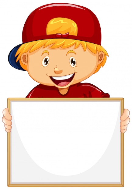 Download Blank sign template with cute boy on white background ...