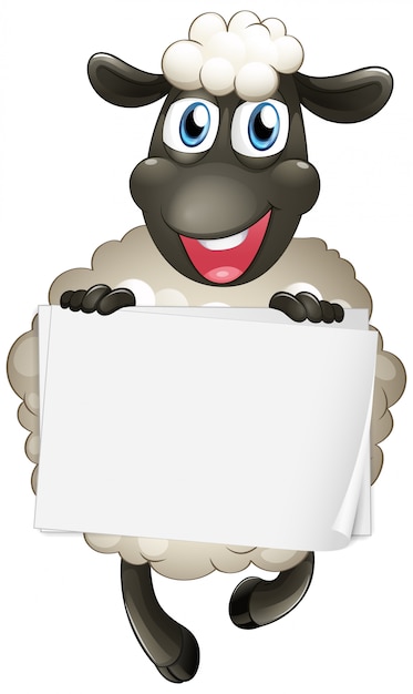 Download Blank sign template with cute sheep on white background ...