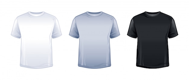 Download Blank t-shirt mock up in white, gray, black color. Vector ...