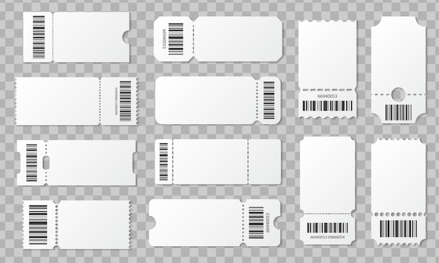 Blank ticket with barcode set. template for concert, movie, theater and boarding tickets ...