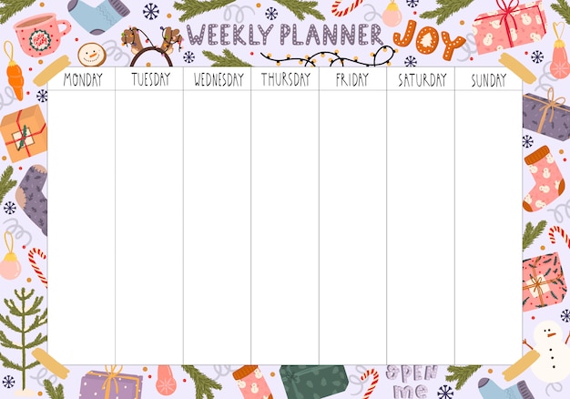 Premium Vector | Blank weekly planner with christmas theme