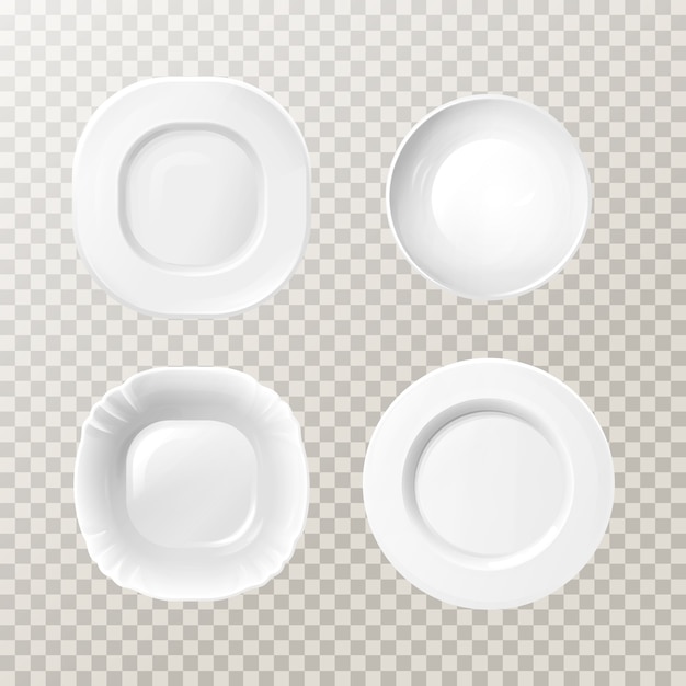 Download Blank white ceramic plates mockup set. realistic porcelain round dishes for dining Vector | Free ...
