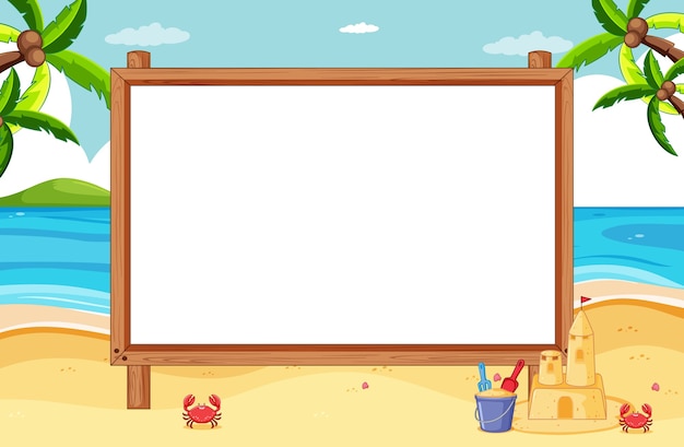 Free Vector Blank Wooden Frame In Beach Scene