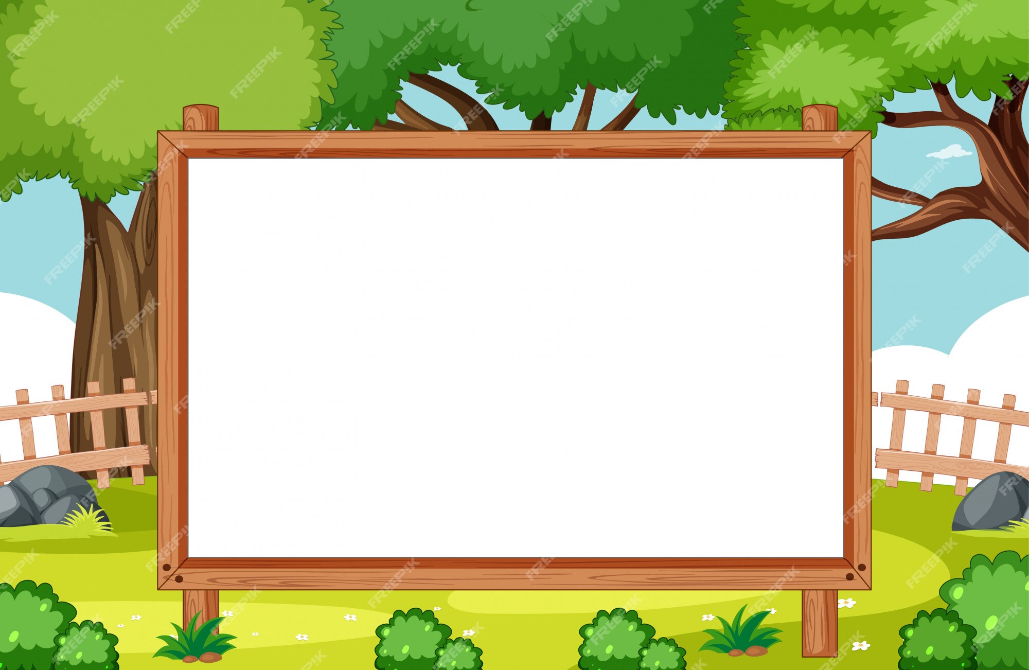 Free Vector | Blank wooden frame in nature park scene