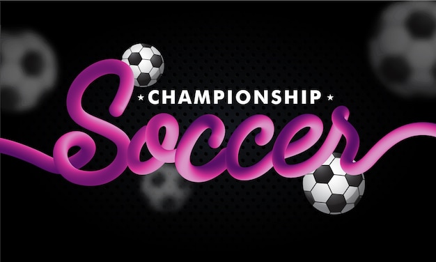 Blend text soccer with footballs on black background for champio Premium Vector