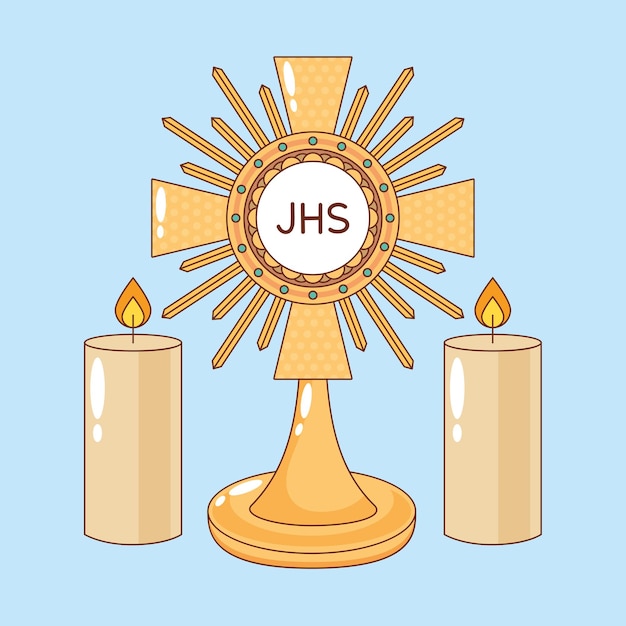 Premium Vector | Blessed sacrament with candles cartoon. corpus christi ...