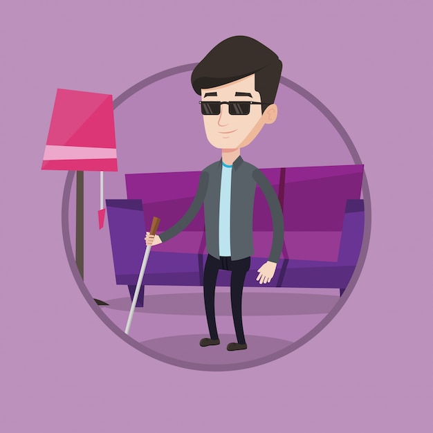 Premium Vector | Blind man with walking stick vector illustration.