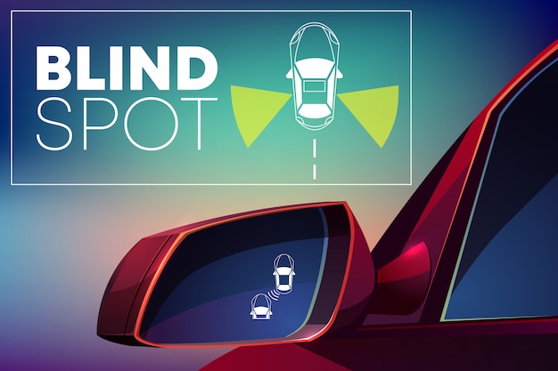 Blind spot assist cartoon concept. danger warning alert visual signal icon Free Vector