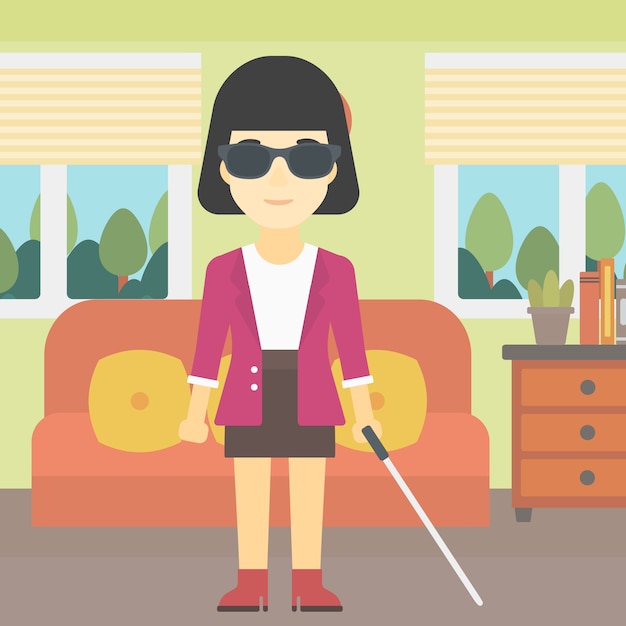 Premium Vector | Blind woman with stick vector illustration.