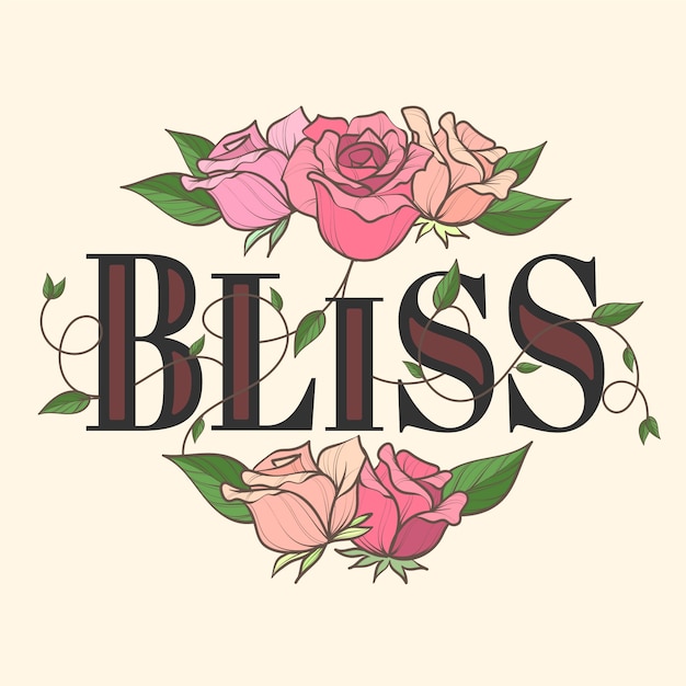 Free Vector | Bliss lettering with flowers background