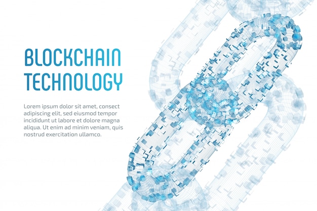 Block chain. crypto currency. blockchain concept. 3d wireframe chain with digital blocks. editable cryptocurrency template. stock Premium Vector