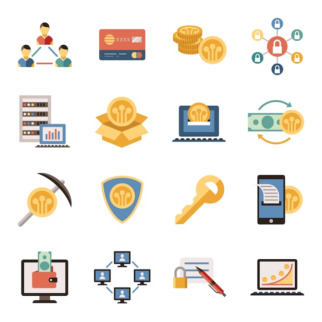 Blockchain and crypto mining icon set Vector | Premium ...