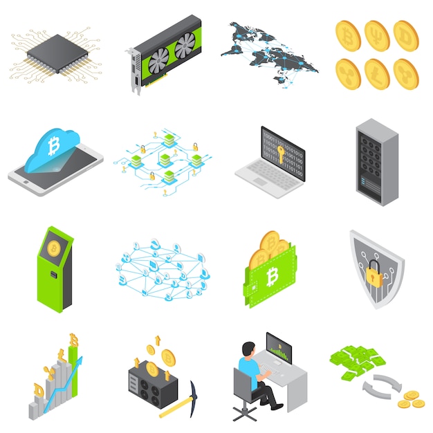 Premium Vector | Blockchain technology icons set