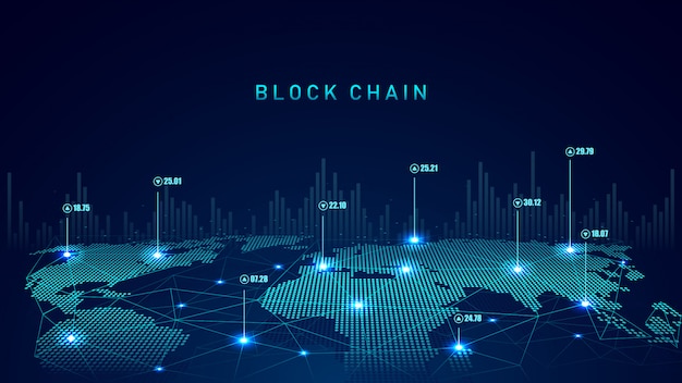 Blockchain technology with global connection concept Premium Vector