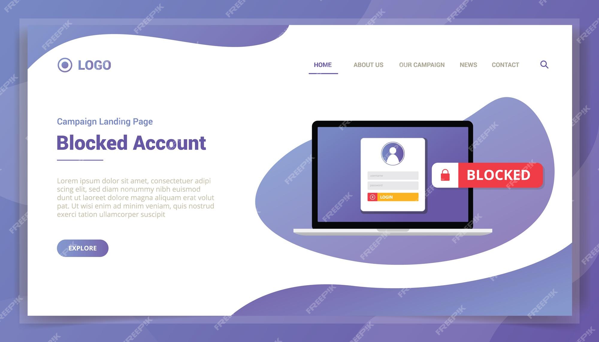 Premium Vector Blocked account concept for website template landing Premium Vector Blocked account concept for website template landing