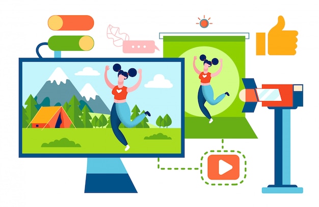 Фитнес и туризм видео blogger Premium векторы