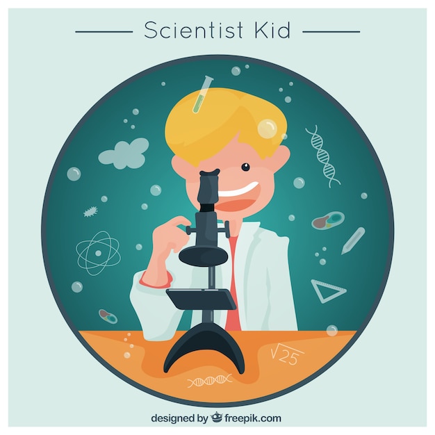Blond child with his microscope