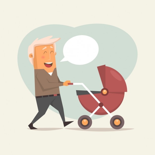 Blond father with a baby carriage