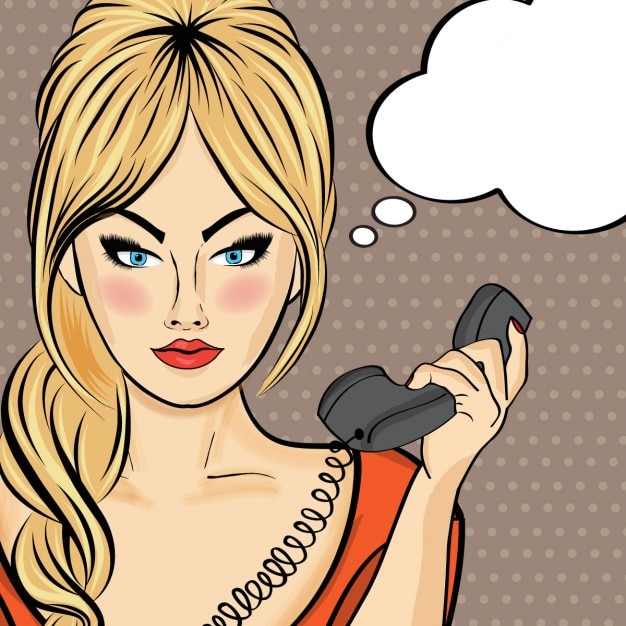 Blond woman with a phone, comic style