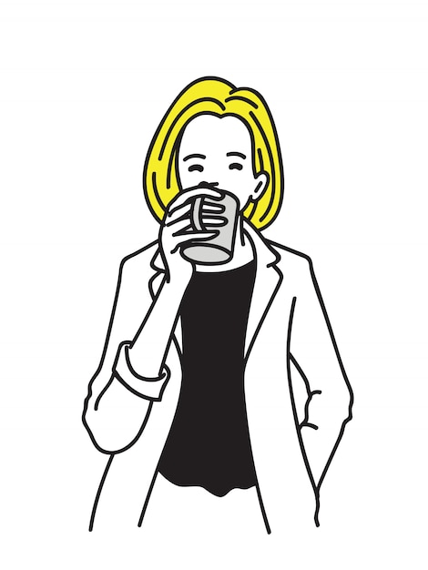 Download Blonde woman drinking coffee | Premium Vector