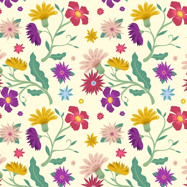 Free Vector | Blooming spring flowers on fabric pattern