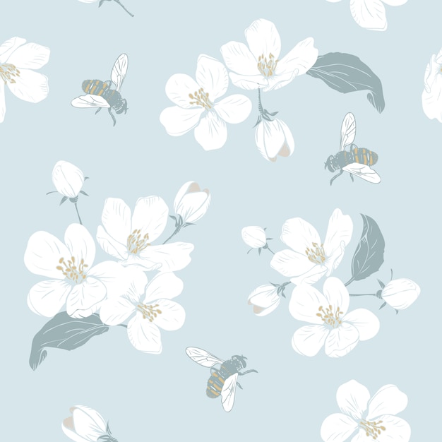 Download Premium Vector | Blooming tree. seamless pattern with flowers. spring floral texture.