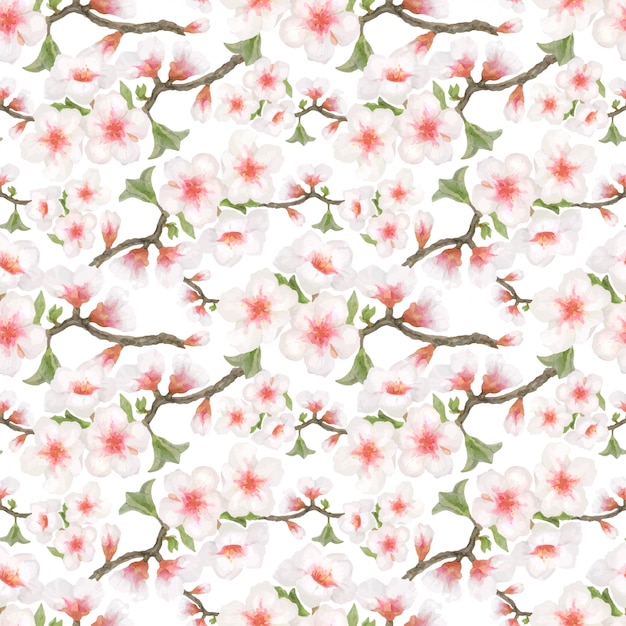 Premium Vector | Blossom almond seamless pattern