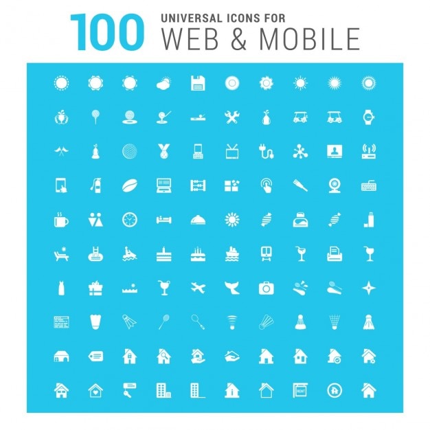 Blue 100 universal web icons set Free Vector