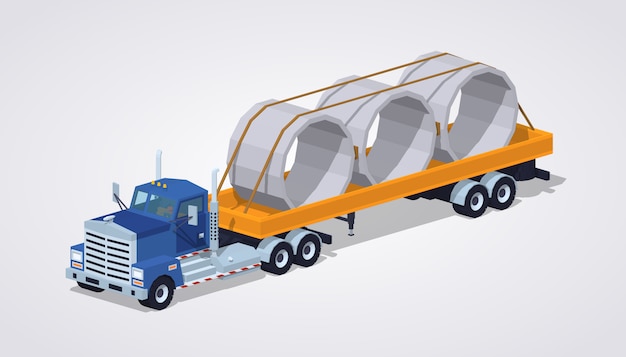 Download Premium Vector | Blue 3d lowpoly isometric heavy truck and trailer with the concrete rings on it