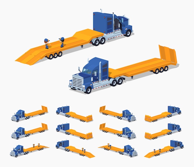 Download Blue 3d lowpoly isometric heavy truck with trailer | Premium Vector