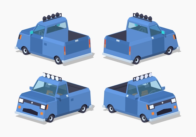 Download Blue 3d lowpoly isometric pickup truck | Premium Vector