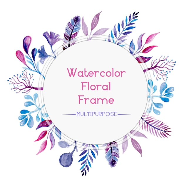 Download Blue and pink watercolor floral frame Vector | Free Download