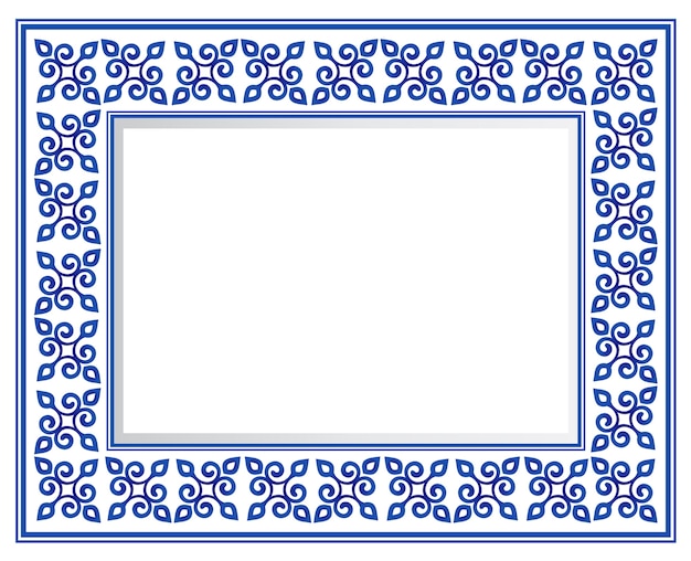 青と白のセラミック装飾正方形のフレーム 美しい磁器の装飾の境界線 プレミアムベクター