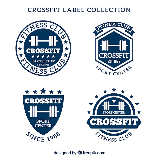 Blue and white crossfit label collection